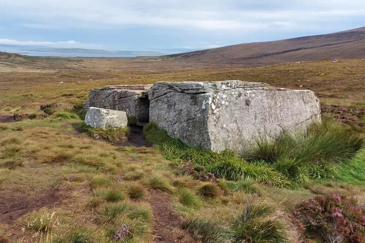 a large rock sitting in the middle of a field