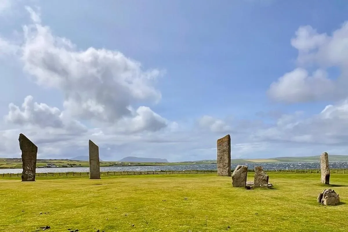 a group of stone monuments in a field