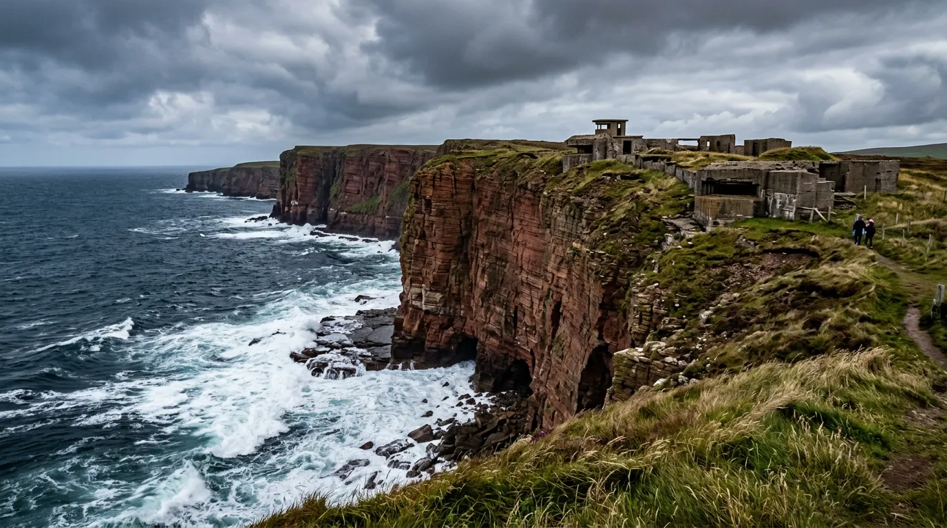Hoxa Head gun battery ruins overlooking the entrance to Scapa Flow
