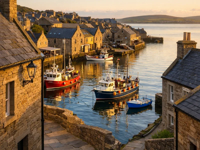 Stromness harbour town, the main base for Scapa Flow dive trips in Orkney